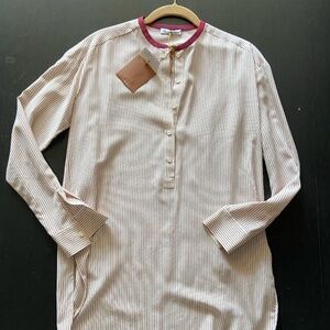 LORO PIANA Tunic White and Burgundy Striped Silk (Size 36)